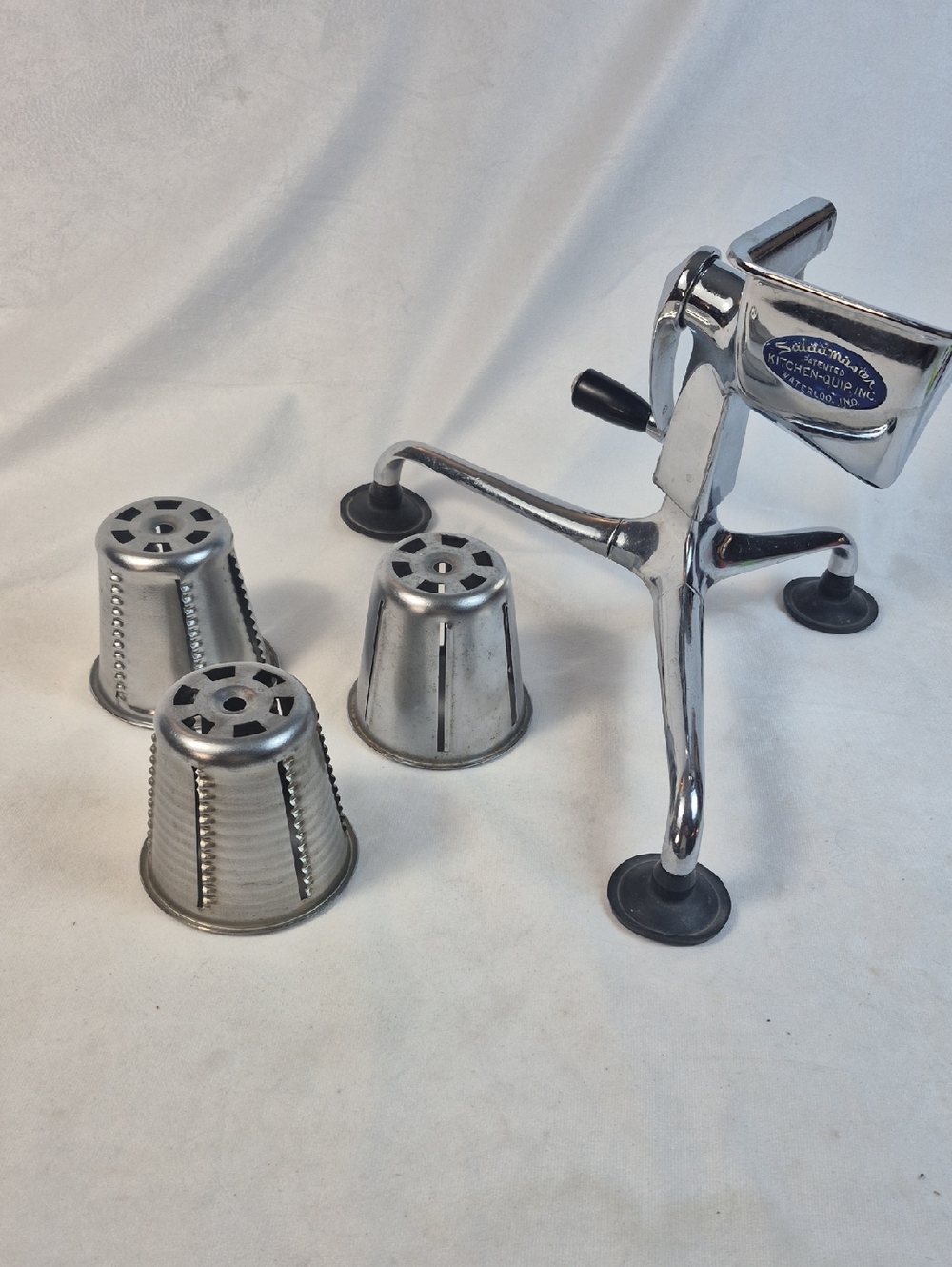 Saladmaster Vintage Manual Food Processor Chopper Shredder Slicer with 3 Cones